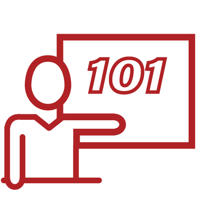 A red vector of a person pointing to a whiteboard that has '101' written on it.